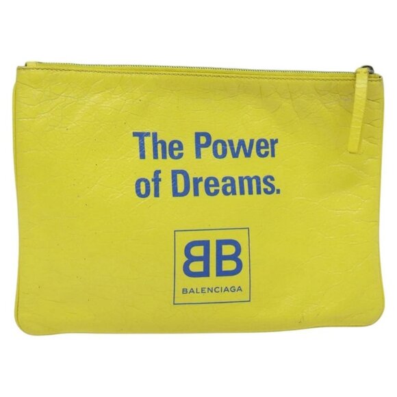 BALENCIAGA Supermarket Clutch Bag Leather Yellow Silver 506794 Auth 123043 - Picture 1 of 16